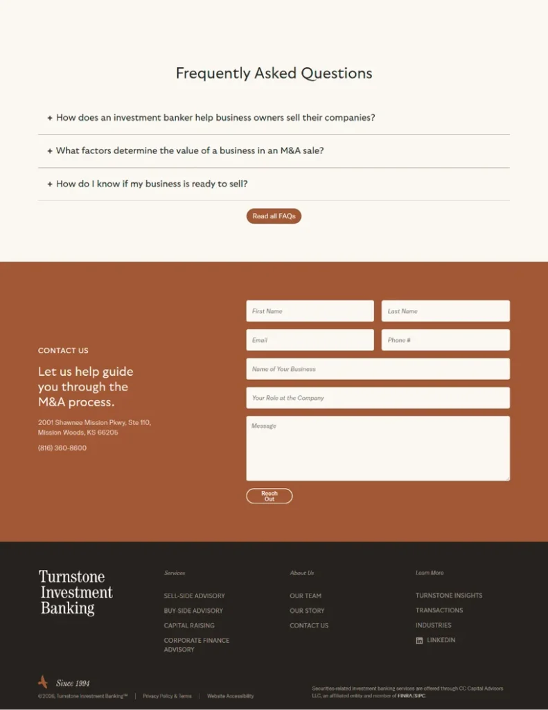 Turnstone insights, FAQs and contact section