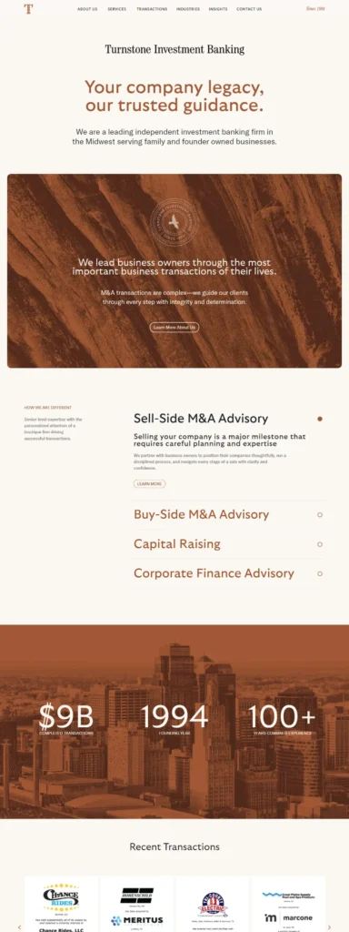 Turnstone Investment Banking homepage design