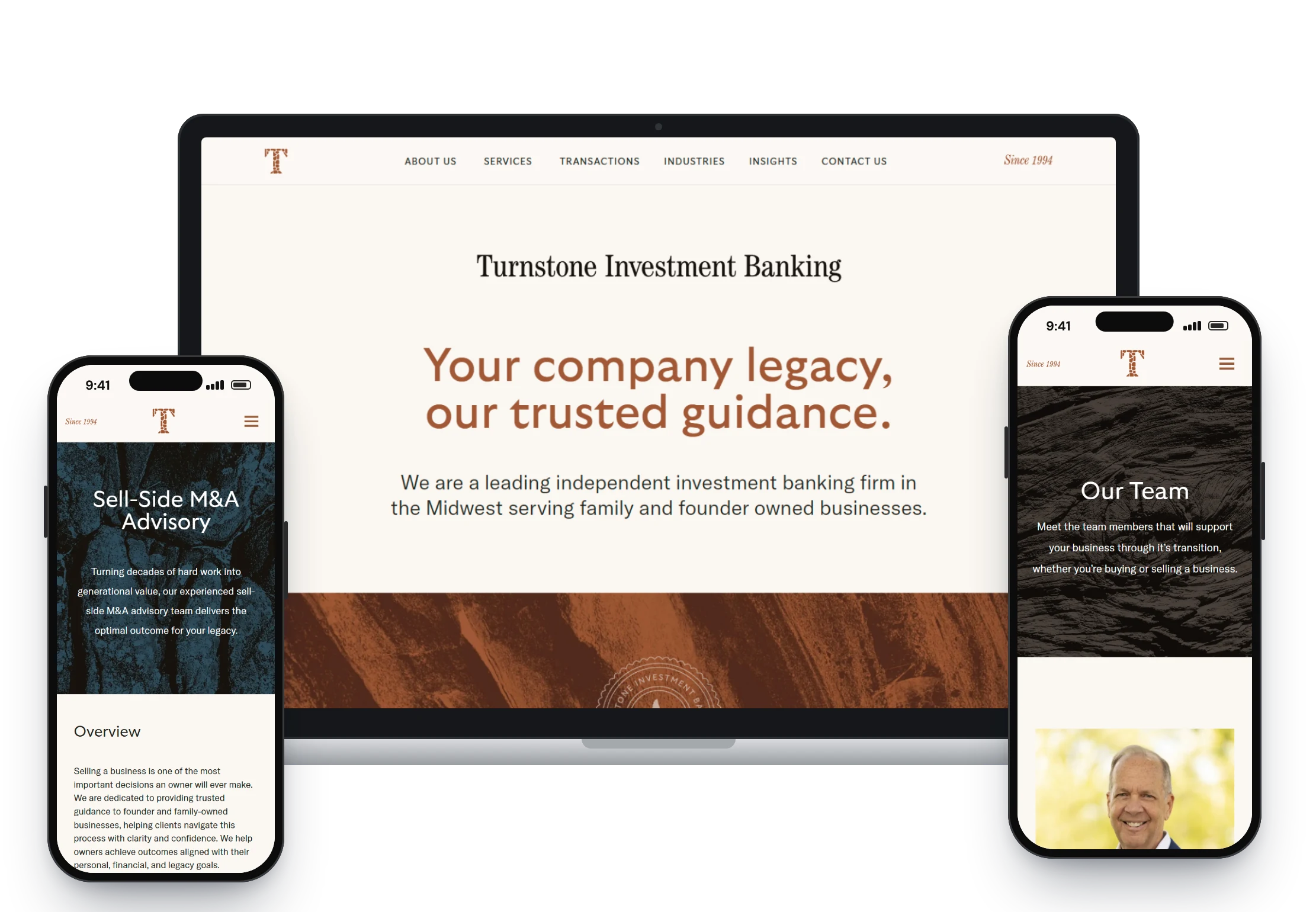 Turnstone Investment Banking website on laptop and phones