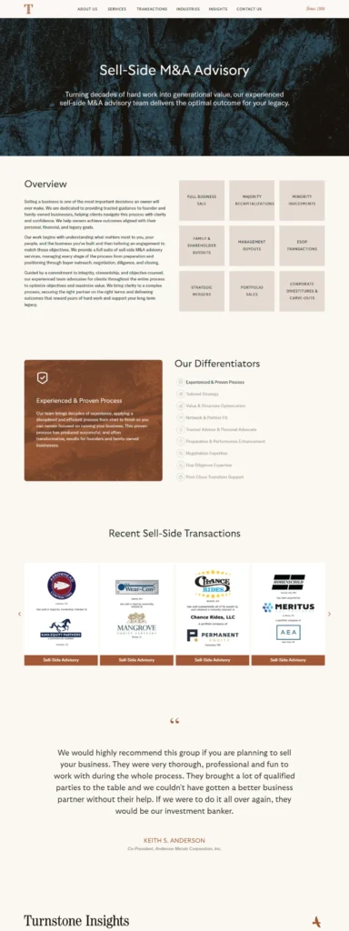 Turnstone Sell-Side M&A Advisory service page design