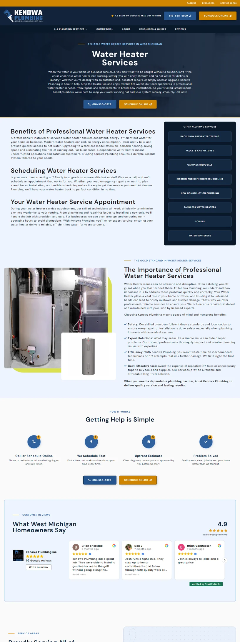 Kenowa Plumbing water heater service page design